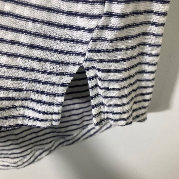 Womens a loves a Linen Tee Shirt Hi Low White Blue Stripe L Linen - Picture 5 of 7